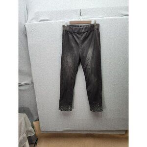 Soft Surroundings Womens Dark Gray Denim Pull-On Pants With Rhinestone Embellish